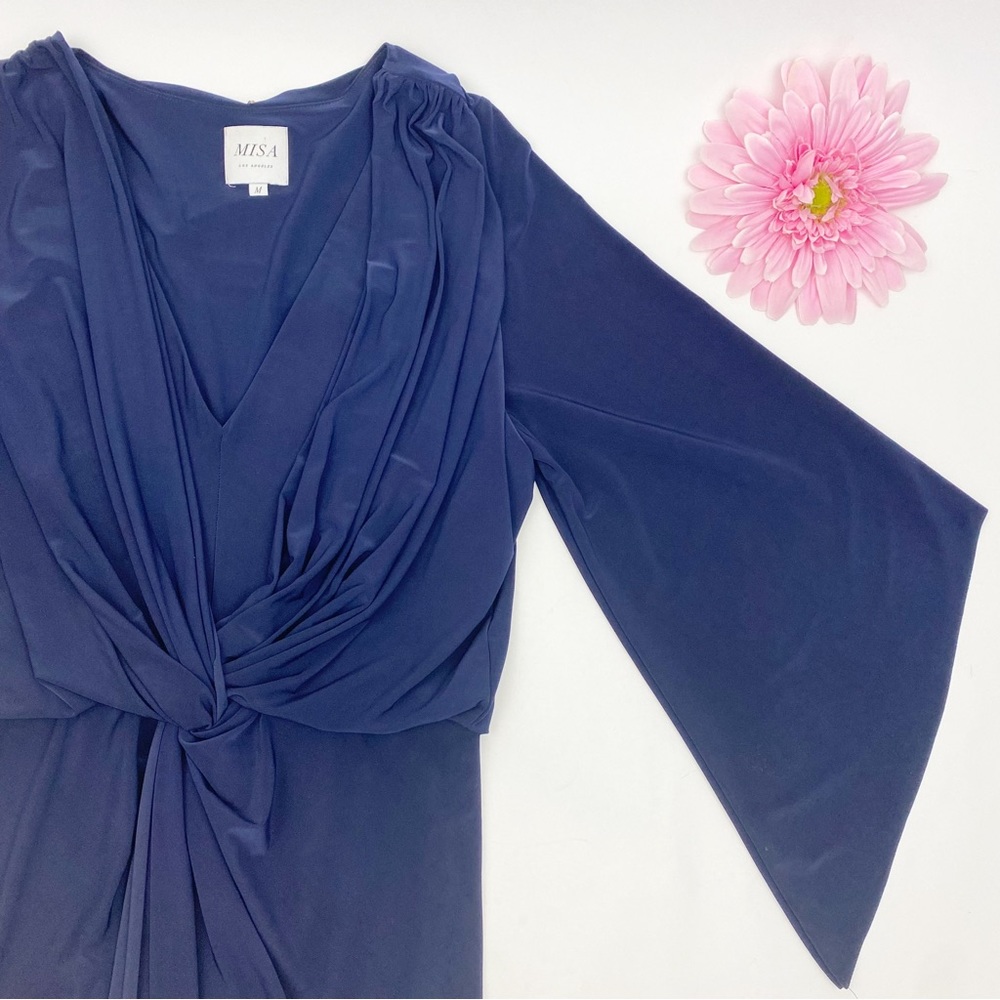 Misa Los Angeles Teget Draped Twist Front Bell
Sleeve Mini Dress: Navy Blue - Picture 6 of 12